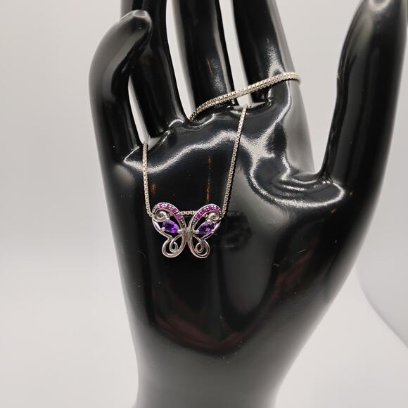 Amethyst Butterfly Pendant on 18-inch Box Chain - Picture 3 of 5